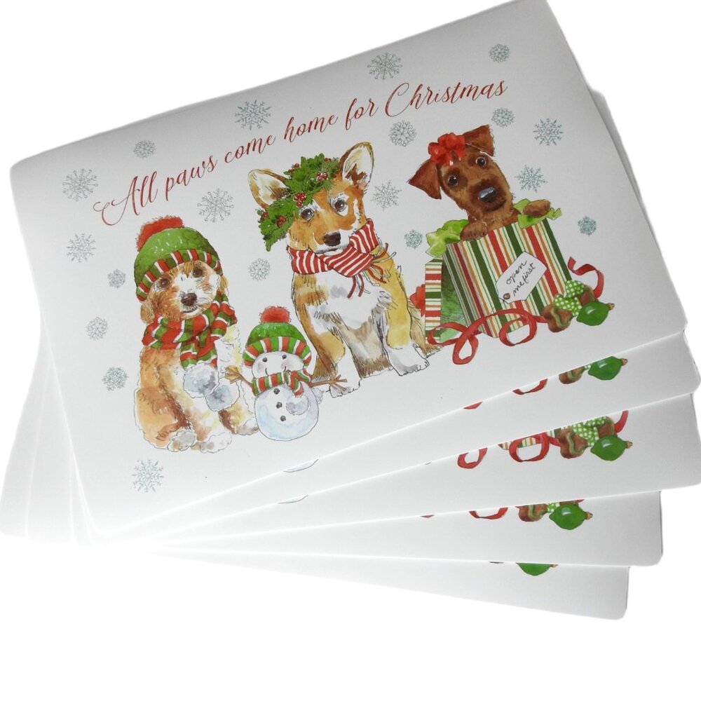NWOT Christmas Dogs VinylFoam Place Mats Set 5 All Paws Come Home For Christmas